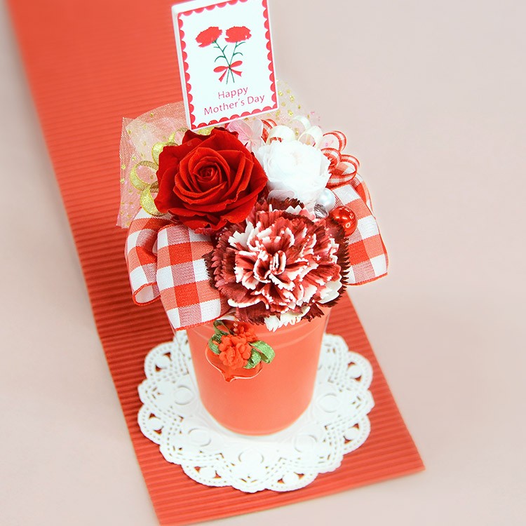 お花ソムリエ フラワー 母の日プリザーブドフラワーレッド(そのまま飾れるケース付き) PF-0071-RE-MD