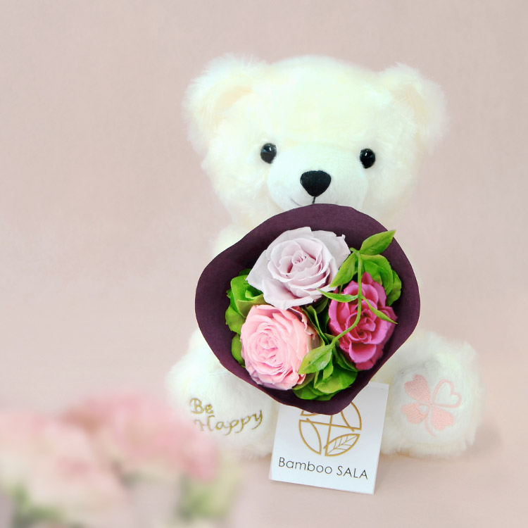 Bamboo SALA 母の日 プリザーブドフラワーハッピーテディベア PF-Y-TEDDY-MD25