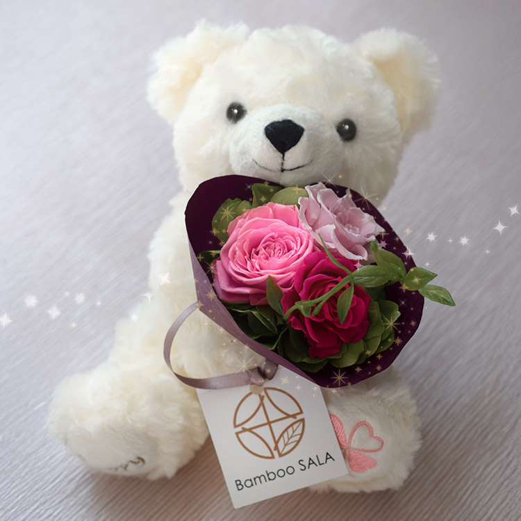 Bamboo SALA レディース 母の日 プリザーブドフラワーハッピーテディベア PF-Y-TEDDY-MD25