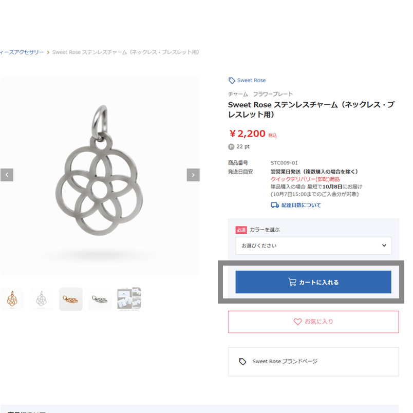 STEP2 チャームを選んでカートに入れる画面