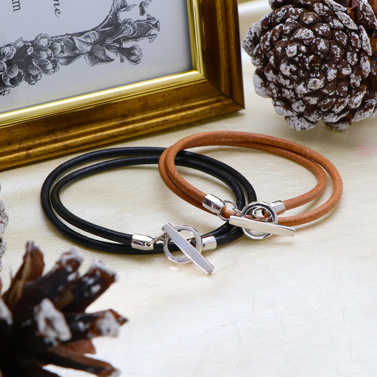 LION HEART レザーペアブレスレット 05BR007MBK-LBR