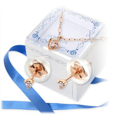 LA PUREZZA ピンクゴールドネックレス&ピアスセット