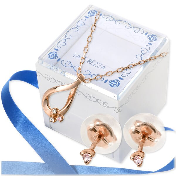 LA PUREZZA ピンクゴールドネックレス&ピアス