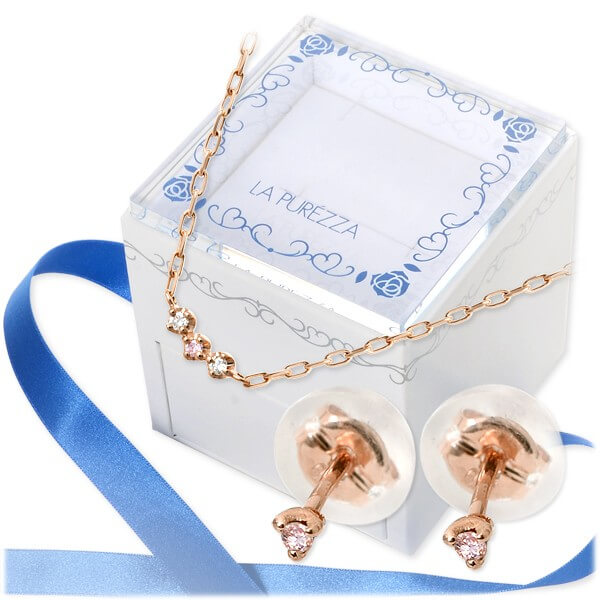 LA PUREZZA ピンクゴールドネックレス&ピアス