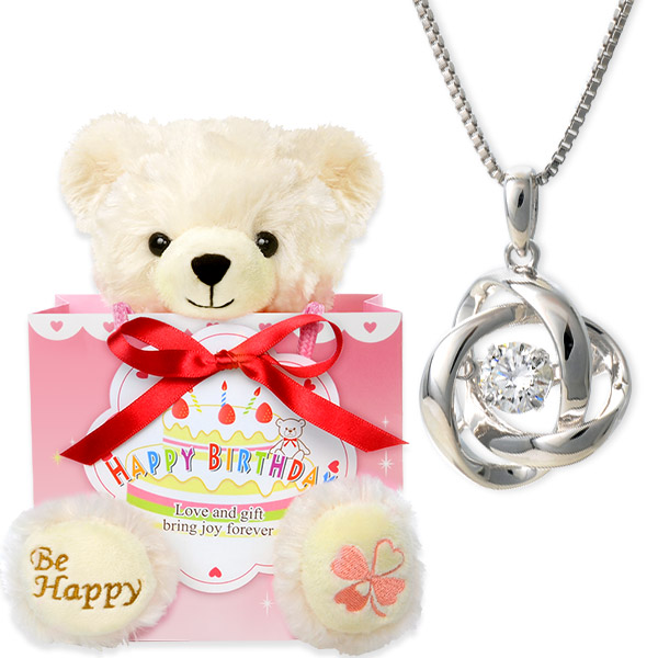 ハッピーテディベア ダンシングストーンシルバーネックレス NYP-588-TEDDY