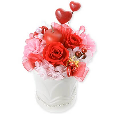 お花ソムリエ フラワー プリザーブドフラワー 花器アレンジ レッド ハート「ホワイトプレシャス」