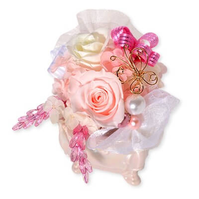 お花ソムリエ フラワー プリザーブドフラワー 花器アレンジ ピンク「パピヨンローズ」