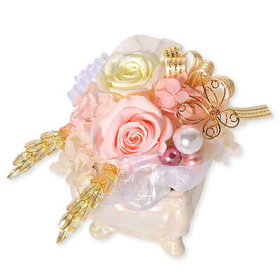お花ソムリエ フラワー プリザーブドフラワー 花器アレンジ ホワイト「パピヨンローズ」