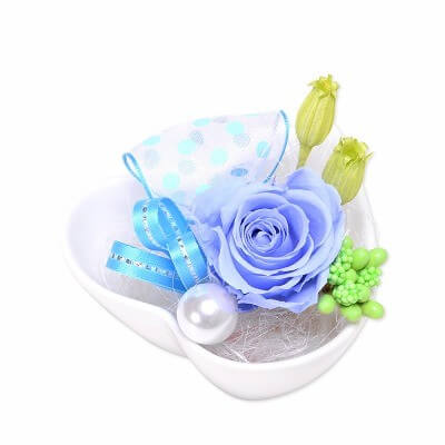 お花ソムリエ フラワー プリザーブドフラワー 花器アレンジ ブルー「プチハート」