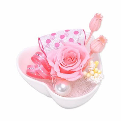 お花ソムリエ フラワー プリザーブドフラワー 花器アレンジ ピンク「プチハート」