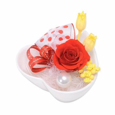 お花ソムリエ フラワー プリザーブドフラワー 花器アレンジ レッド「プチハート」