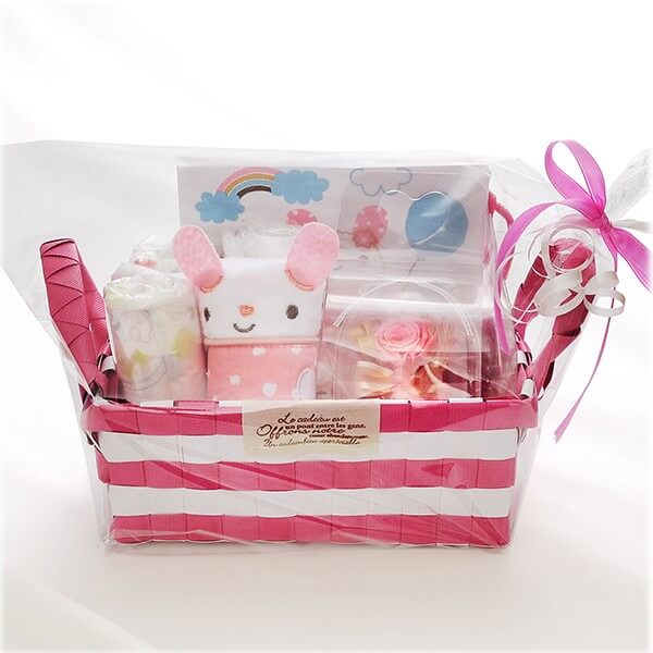 お花ソムリエ フラワー 出産祝い 女の子 バスケット入 紙おむつ プリザーブドフラワーセット