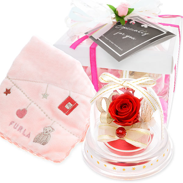 お花ソムリエ フラワー ハンカチ&プリザーブドフラワーセット メッセージカードとラッピング付