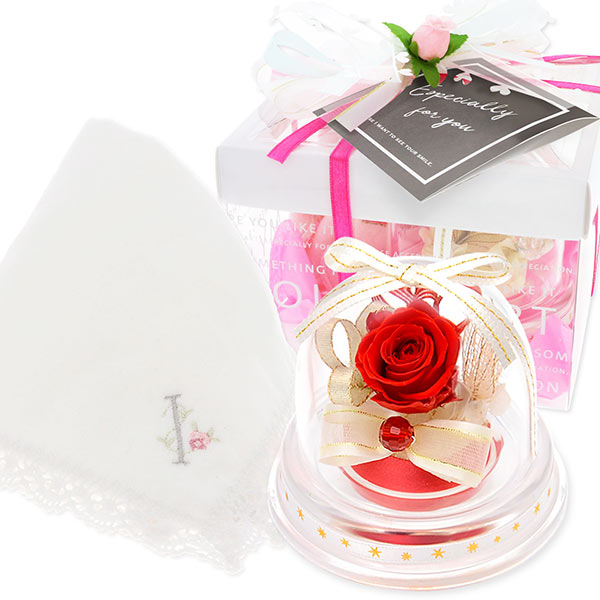 お花ソムリエ フラワー イニシャル&ハンカチ プリザーブドフラワーセット