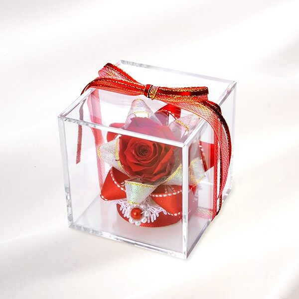 お花ソムリエ フラワー キューブ プリザーブドフラワー レッド