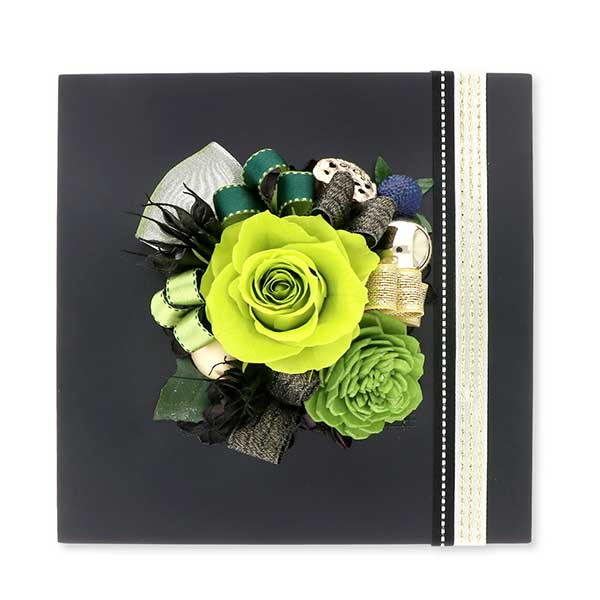 お花ソムリエ フラワー お祝い プリザーブドフラワー フレーム ブラック×グリーン 「エレガント」