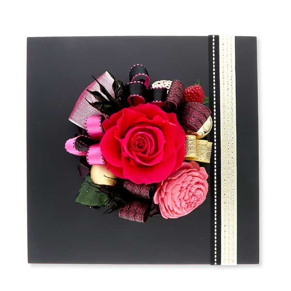 お花ソムリエ フラワー お祝い プリザーブドフラワー フレーム ブラック×ピンク 「エレガント」