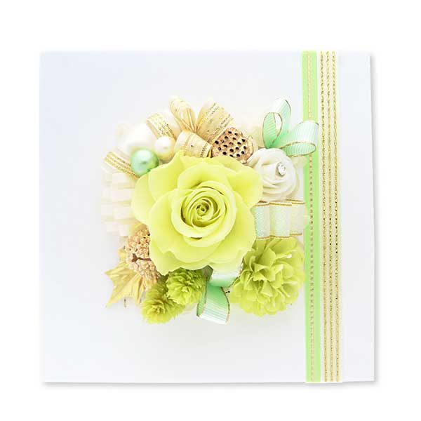 お花ソムリエ フラワー お祝い プリザーブドフラワー フレーム ホワイト×グリーン 「エレガント」