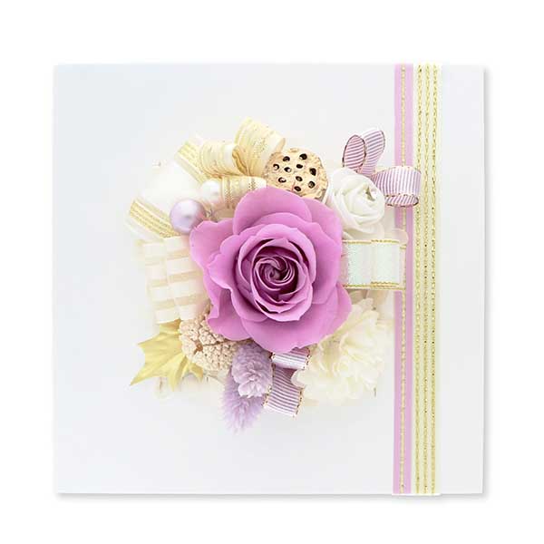 お花ソムリエ フラワー お祝い プリザーブドフラワー フレーム ホワイト×パープル 「エレガント」