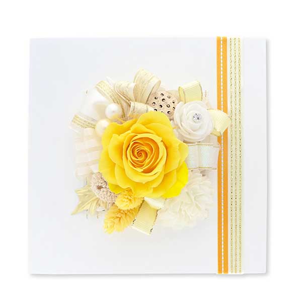 お花ソムリエ フラワー お祝い プリザーブドフラワー フレーム ホワイト×イエロー 「エレガント」