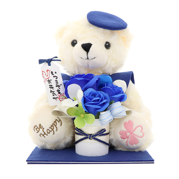 お花ソムリエ フラワー クリスマス 長寿お祝い ソープフラワー くま 青色