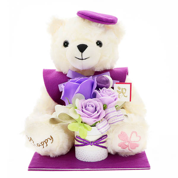 お花ソムリエ フラワー 70歳 【古希】 77歳 【喜寿】 90歳 【卒寿】 誕生日 長寿祝い ソープフラワー くま