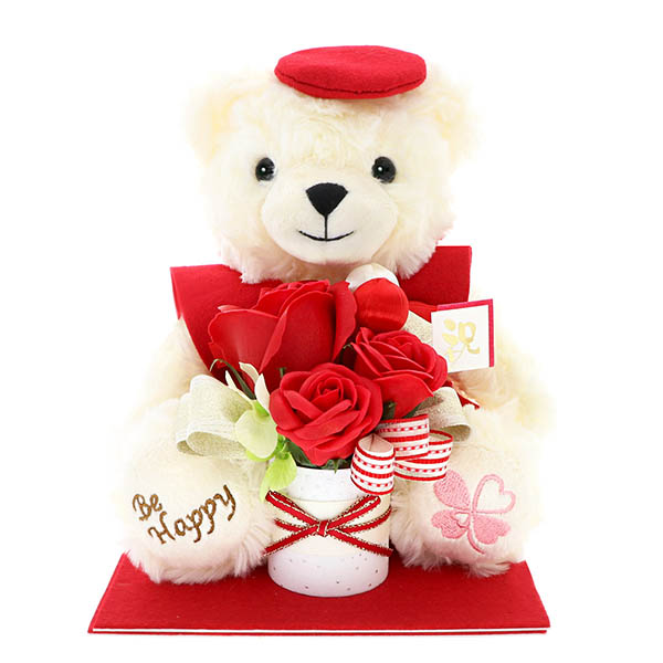 お花ソムリエ フラワー 60歳 【還暦】 誕生日 定年退職 長寿祝い ソープフラワー くま