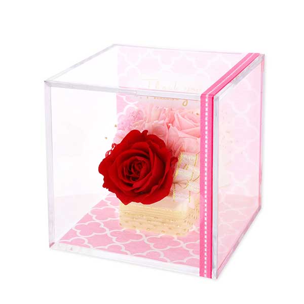 お花ソムリエ フラワー 誕生日  ”Thank You”ピック付 プリザーブドフラワー レッド