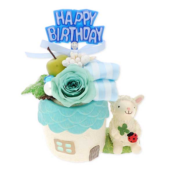 お花ソムリエ フラワー 誕生日 プリザーブドフラワー 水色 ひつじ ピック付 ケース入