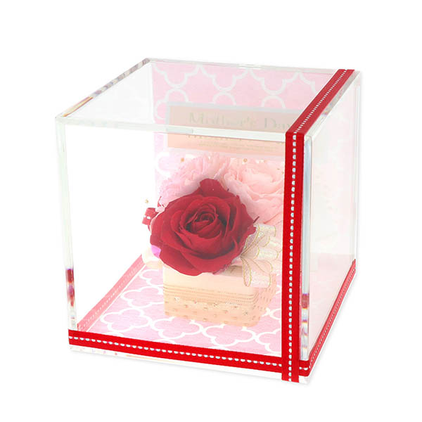 お花ソムリエ フラワー 母の日 プリザーブドフラワー キューブ (メッセージカード付)