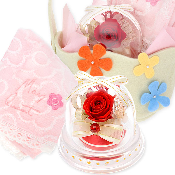 お花ソムリエ フラワー マリークヮントハンカチ&プリザーブドフラワーセット(ラッピング付き)