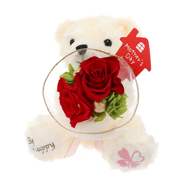 ハッピーテディベア 母の日 プリザーブドフラワーテディ  レッド