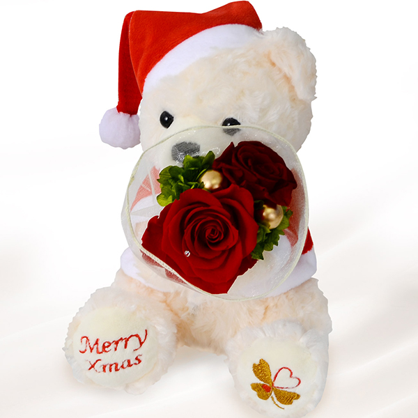 お花ソムリエ フラワー クリスマス プリザーブドフラワー&サンタのハッピーテディベア