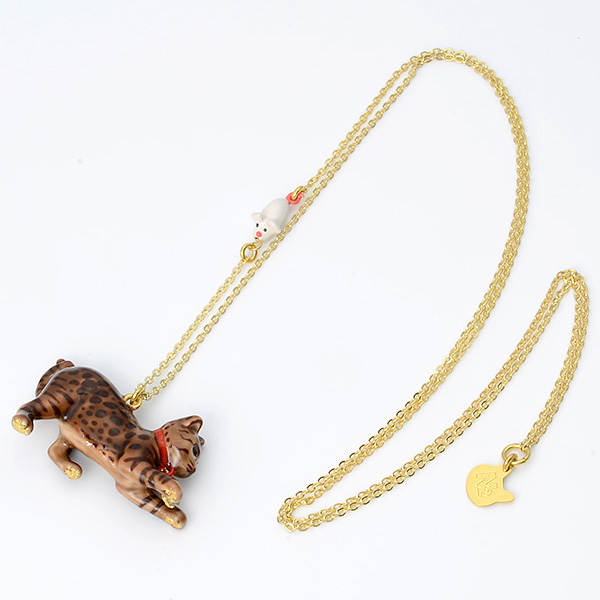 キャット ブラウン ブラスネックレス