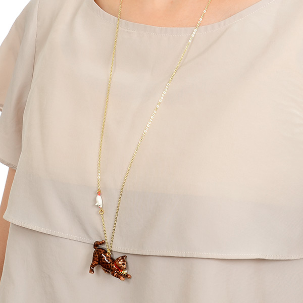 キャット ブラウン ブラスネックレス