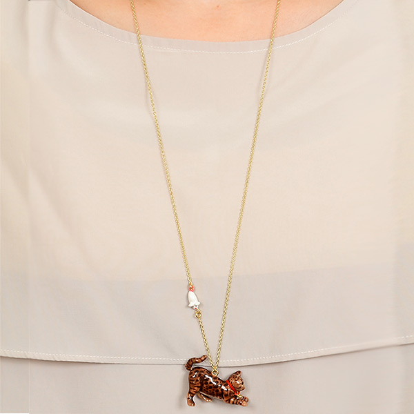 キャット ブラウン ブラスネックレス