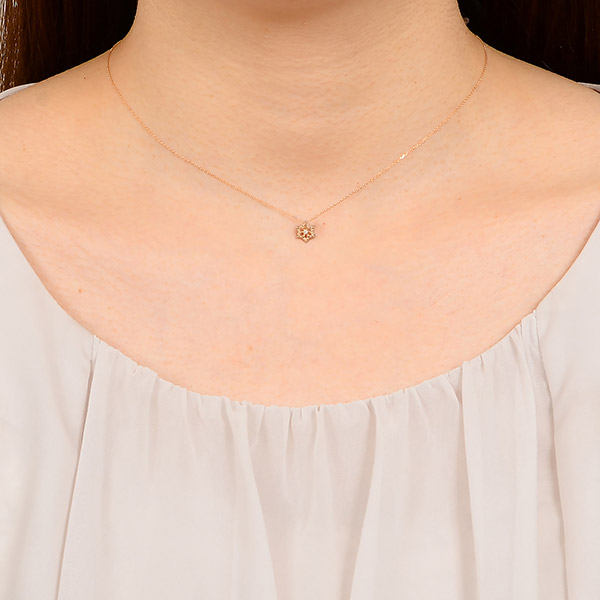 ピンクゴールドネックレス きらきらスターモチーフ ダイヤモンド