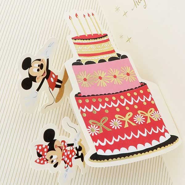 メッセージカード　誕生日(ミッキー&ミニー・立体ケーキ)