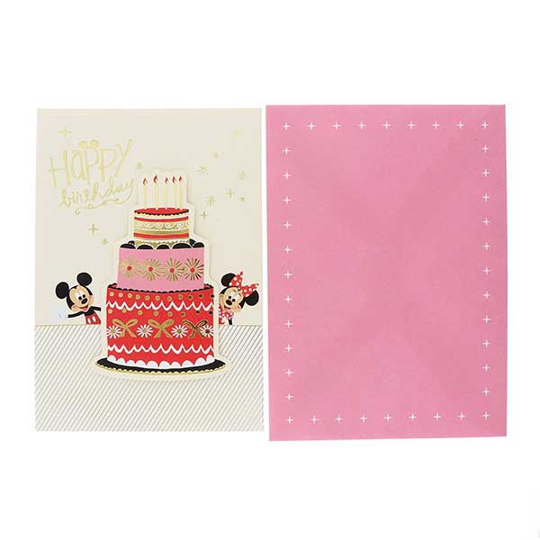 メッセージカード　誕生日(ミッキー&ミニー・立体ケーキ)