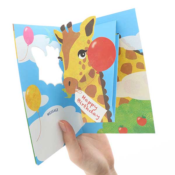 メッセージカード　誕生日(キリンと風船)