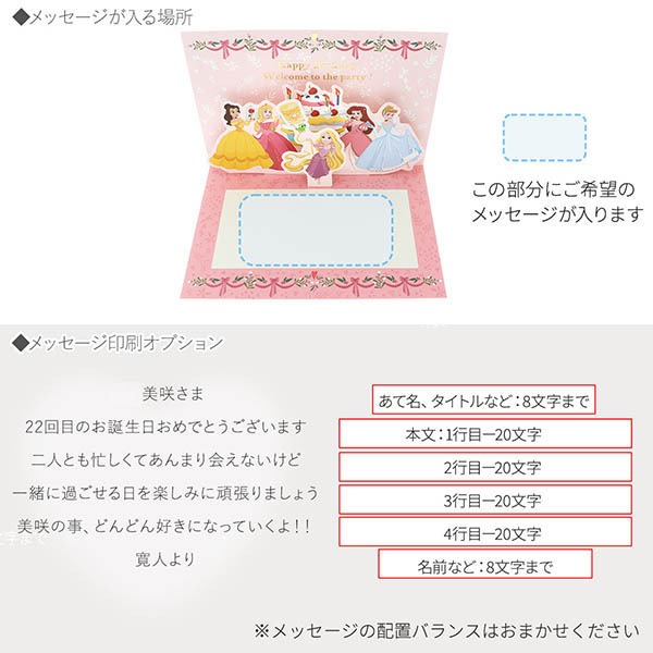 メッセージカード　誕生日(ディズニープリンセス)