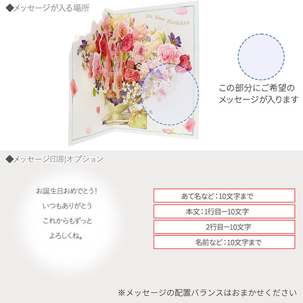メッセージカード　誕生日(バラ立体)