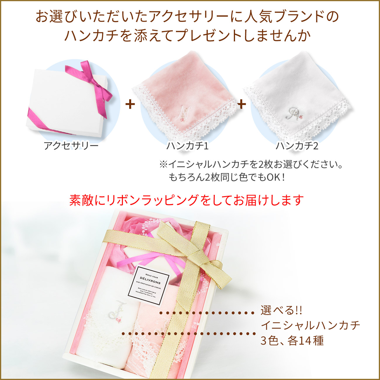 イニシャルハンカチギフトセット(2枚セット)
