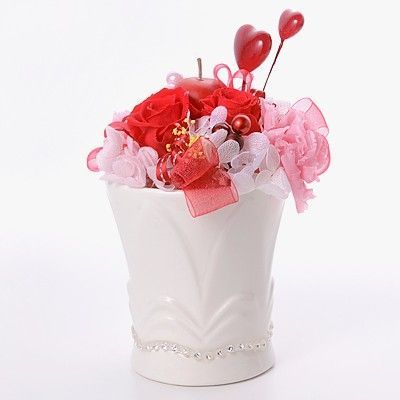 プリザーブドフラワー 花器アレンジ レッド ハート「ホワイトプレシャス」