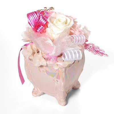 プリザーブドフラワー 花器アレンジ ピンク「パピヨンローズ」