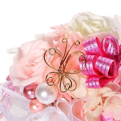 プリザーブドフラワー 花器アレンジ ピンク「パピヨンローズ」