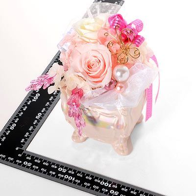 プリザーブドフラワー 花器アレンジ ピンク「パピヨンローズ」