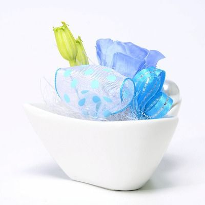 プリザーブドフラワー 花器アレンジ ブルー「プチハート」