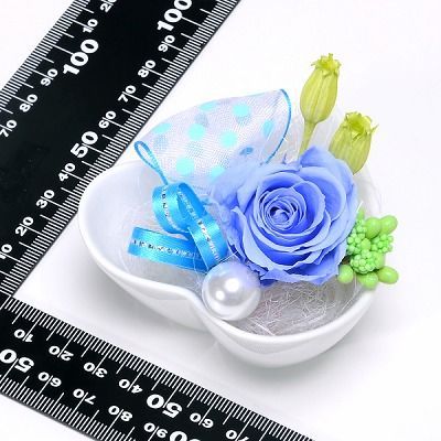 プリザーブドフラワー 花器アレンジ ブルー「プチハート」