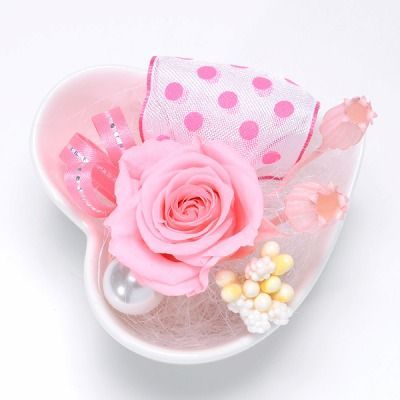 プリザーブドフラワー 花器アレンジ ピンク「プチハート」